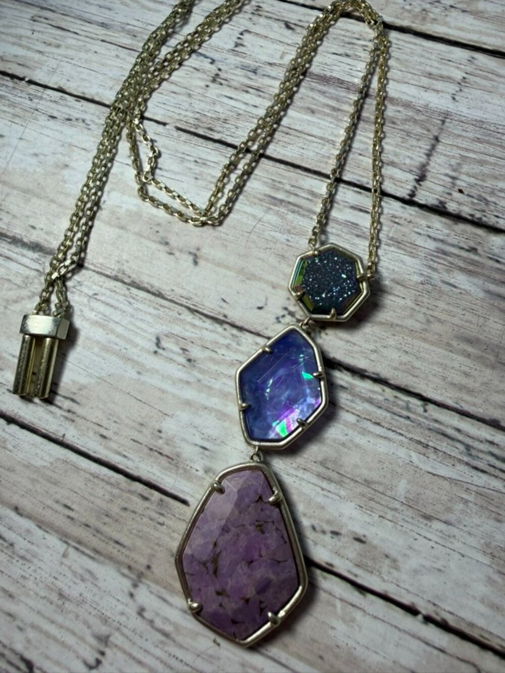 Kendra Scott Nina Long Pendant Necklace Purple and Gold 19"